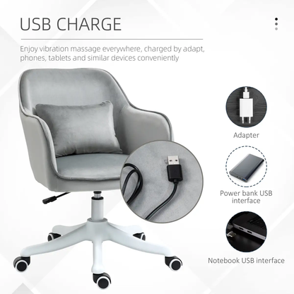 Office Chair with Rechargeable Electric Vibration Massage Lumbar Pillow, Wheels by Vinsetto