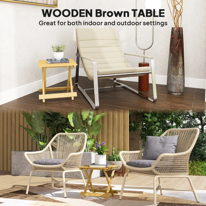 Outsunny Wooden Folding Garden Table, Folding Side Table, Nature Wood Finish by Outsunny
