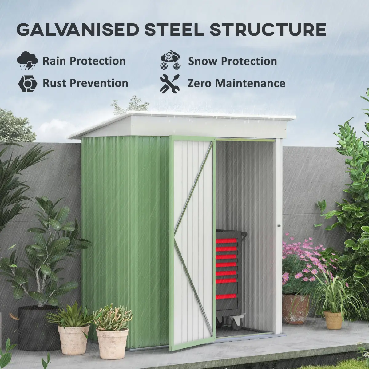 Outsunny Steel Garden Shed, Small Lean-to Shed for Bike Tool, 5x3 ft, Green by Outsunny