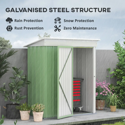 Outsunny Steel Garden Shed, Small Lean-to Shed for Bike Tool, 5x3 ft, Green by Outsunny
