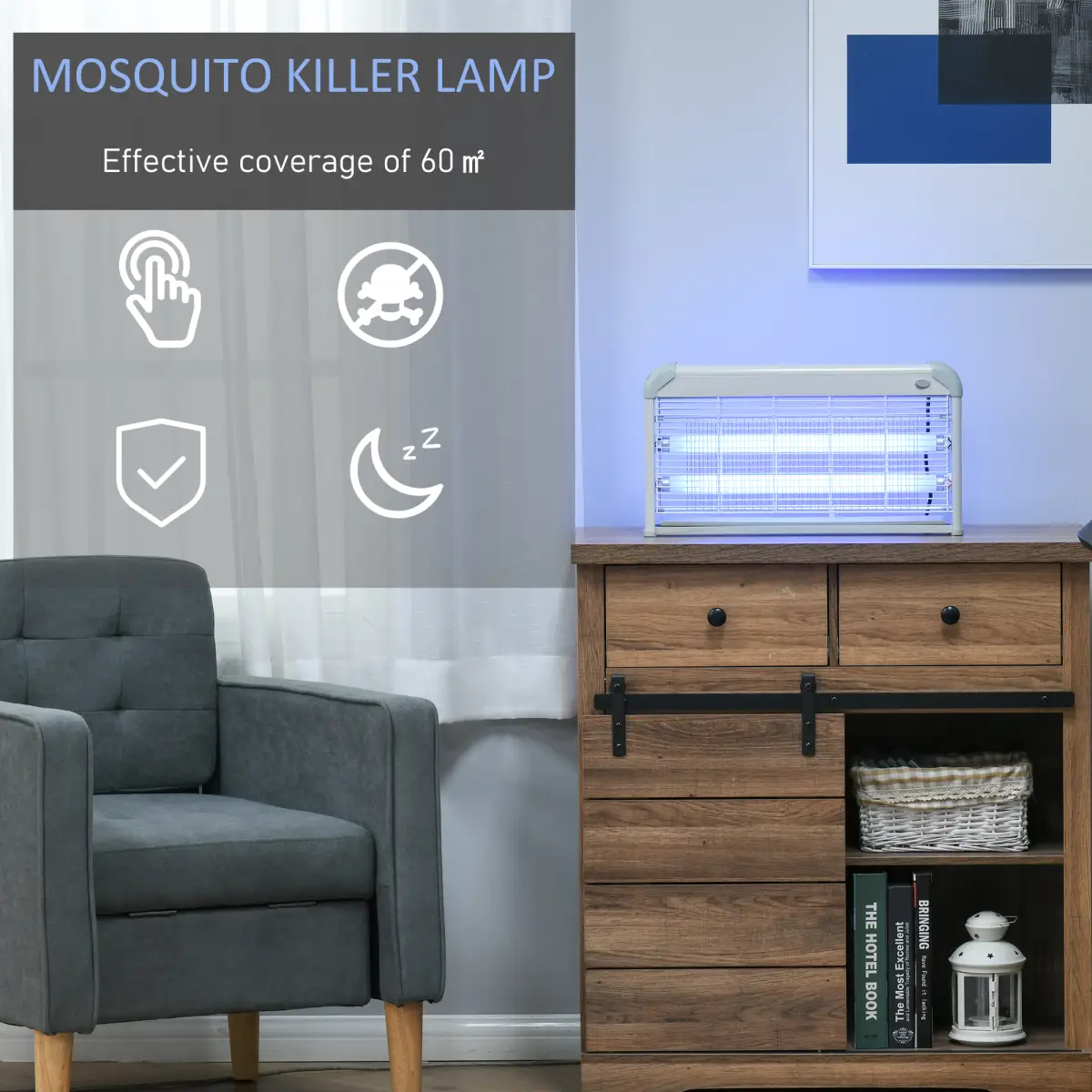 Outsunny Mosquito LED Killer Lamp 30 W Wall-mounted Insect Zapper, Steel-Grey by Outsunny