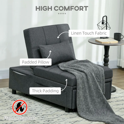 HOMCOM Folding Sofa Bed Adjustable Single Sleeper w/ Pillow Side Pocket, Grey by HOMCOM