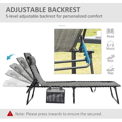 Portable Sun Lounger, Folding Camping Adjustable , Pillow Grey by Outsunny