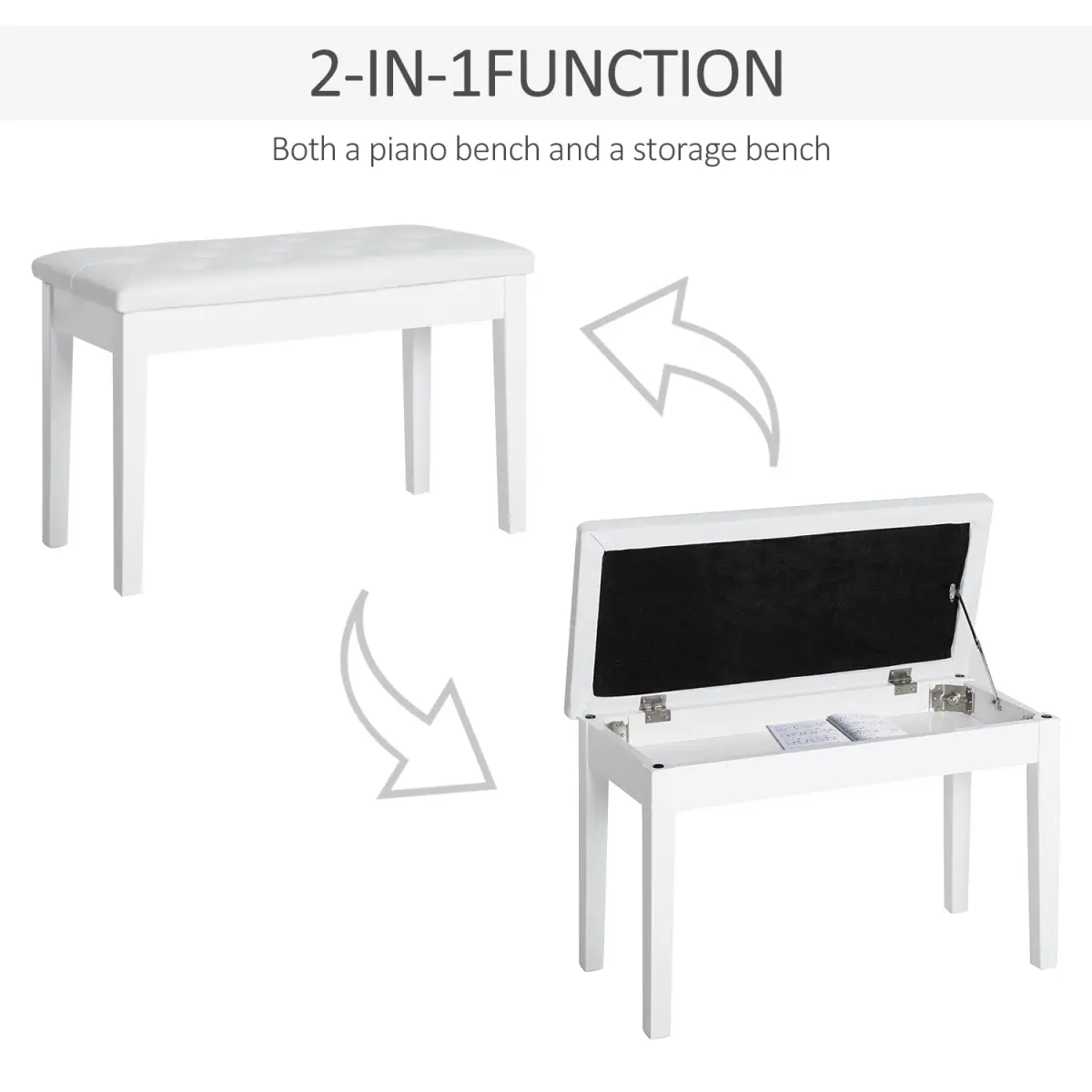 Classic Digital Keyboard Piano Bench Makeup Padded Seat Stool Solid Wood White by HOMCOM