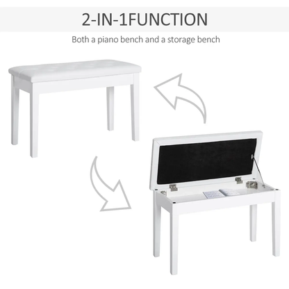 Classic Digital Keyboard Piano Bench Makeup Padded Seat Stool Solid Wood White by HOMCOM