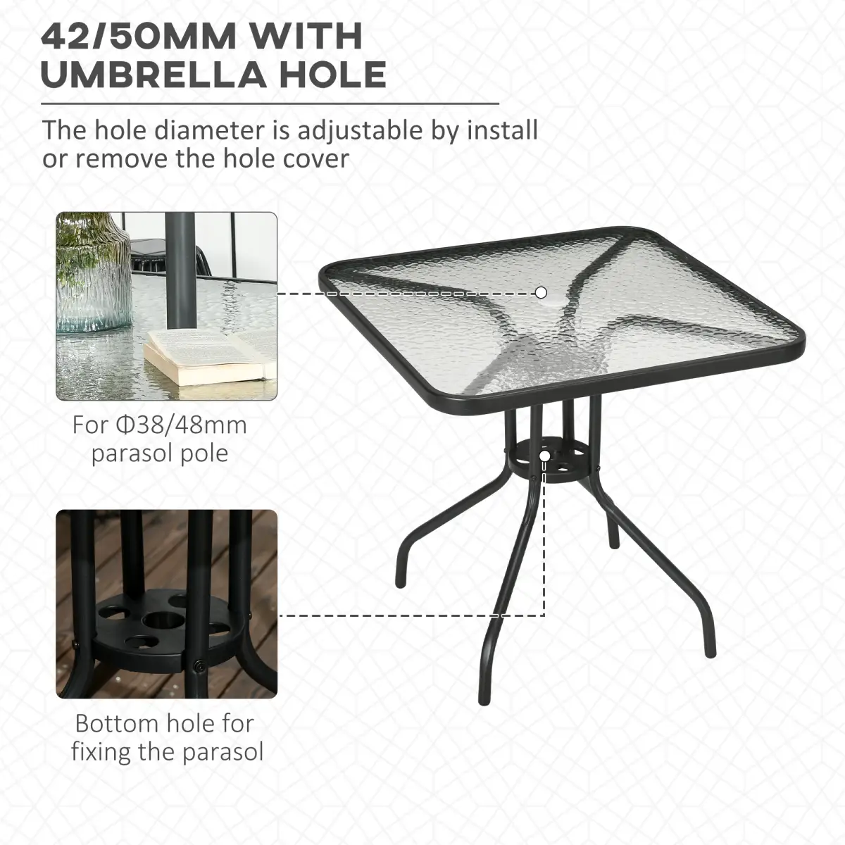 Square Patio Table, Tempered Glass Top Garden Dining Table 76 x 76cm Outsunny by Unbranded