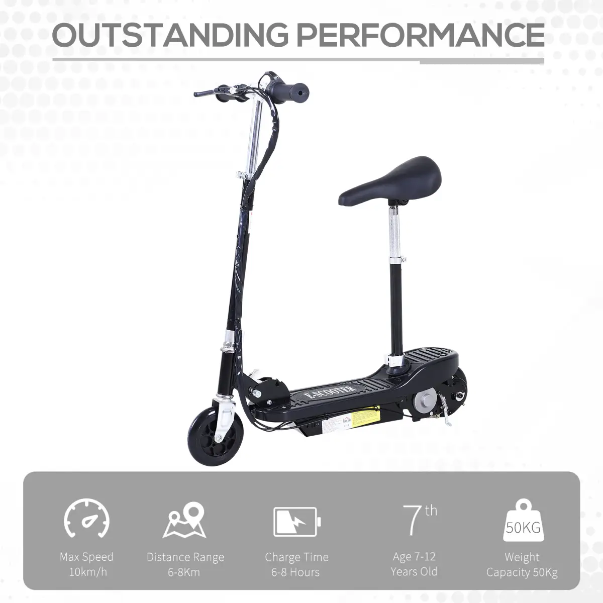 Kids Foldable Electric Powered Scooter 120W Toy Brake Kickstand Black HOMCOM by Unbranded