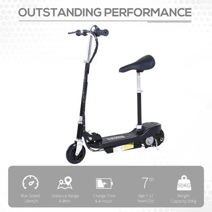 Kids Foldable Electric Powered Scooter 120W Toy Brake Kickstand Black HOMCOM by Unbranded