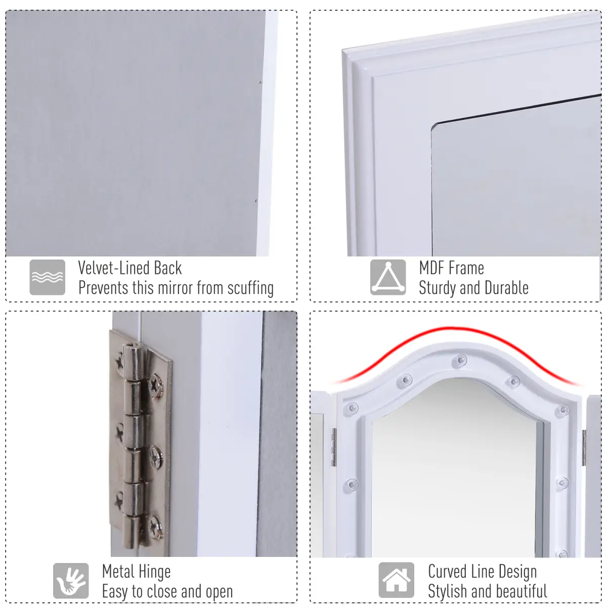Lighted Tri-Fold Vanity Mirror Large Cosmetic Mirror LED Lights White by HOMCOM