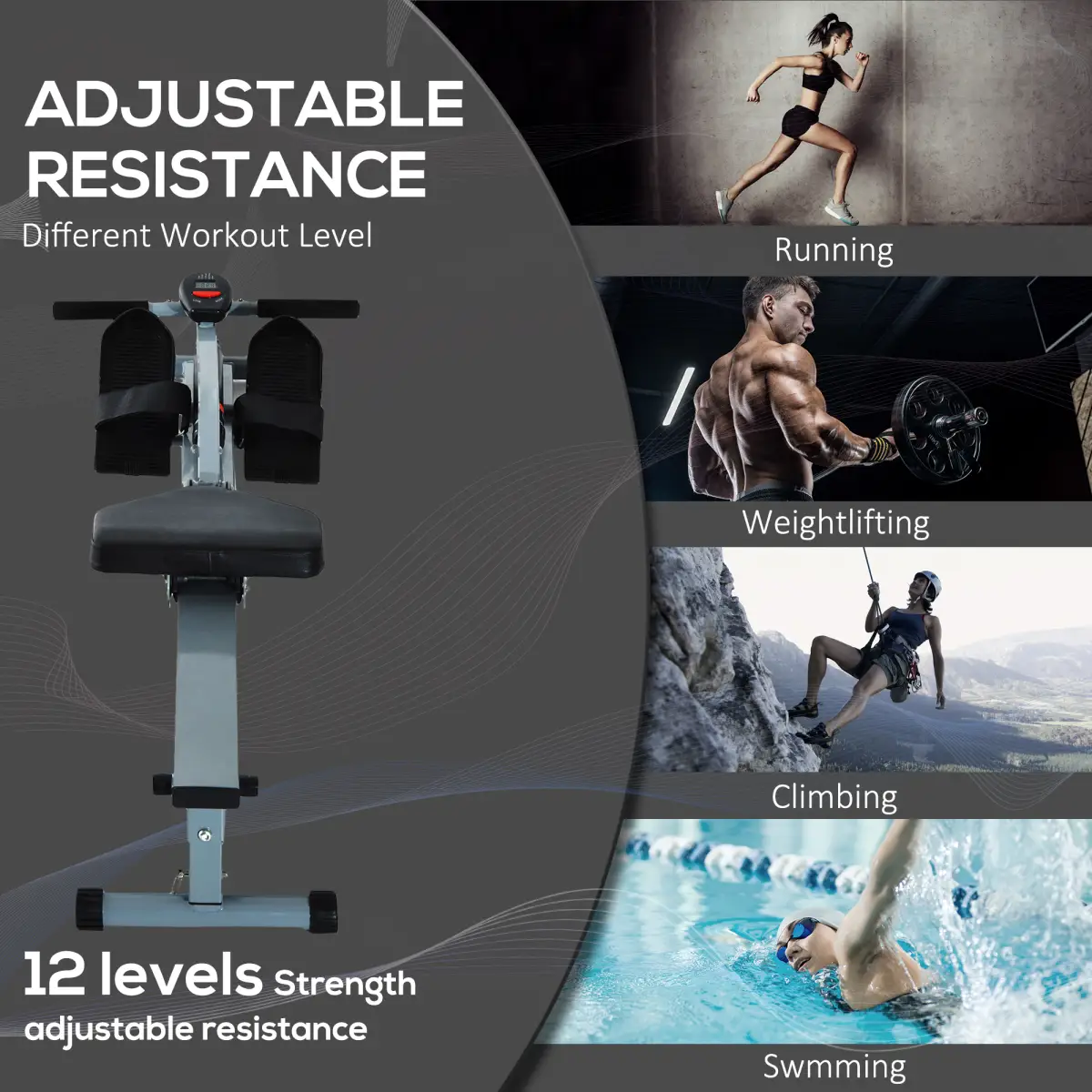 12 Level Fitness Rowing Machine Cardio Fitness Workout and Gym Training HOMCOM by Unbranded