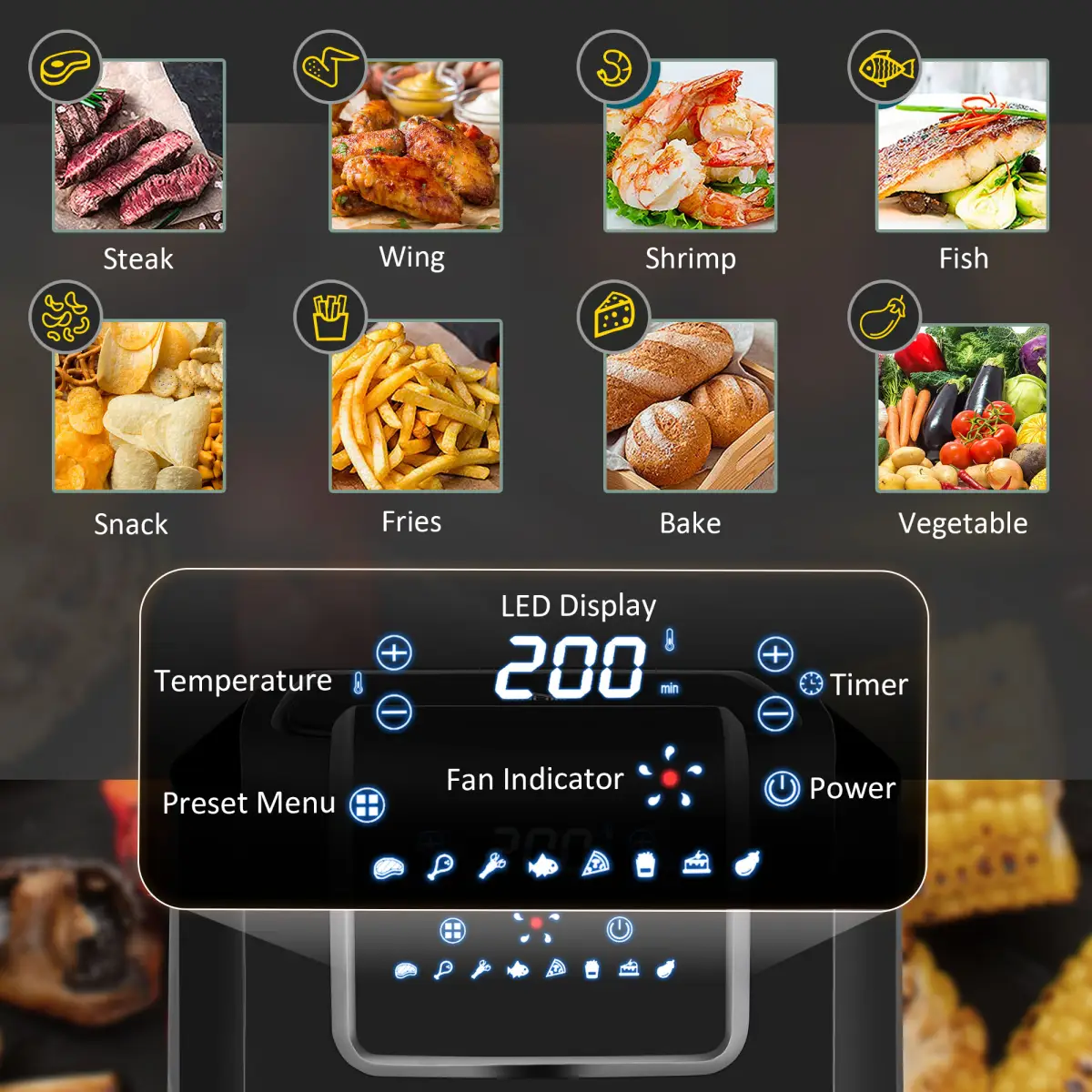 Air Fryer 1700W 6.5L with Digital Display Timer for Low Fat Cooking HOMCOM by Unbranded