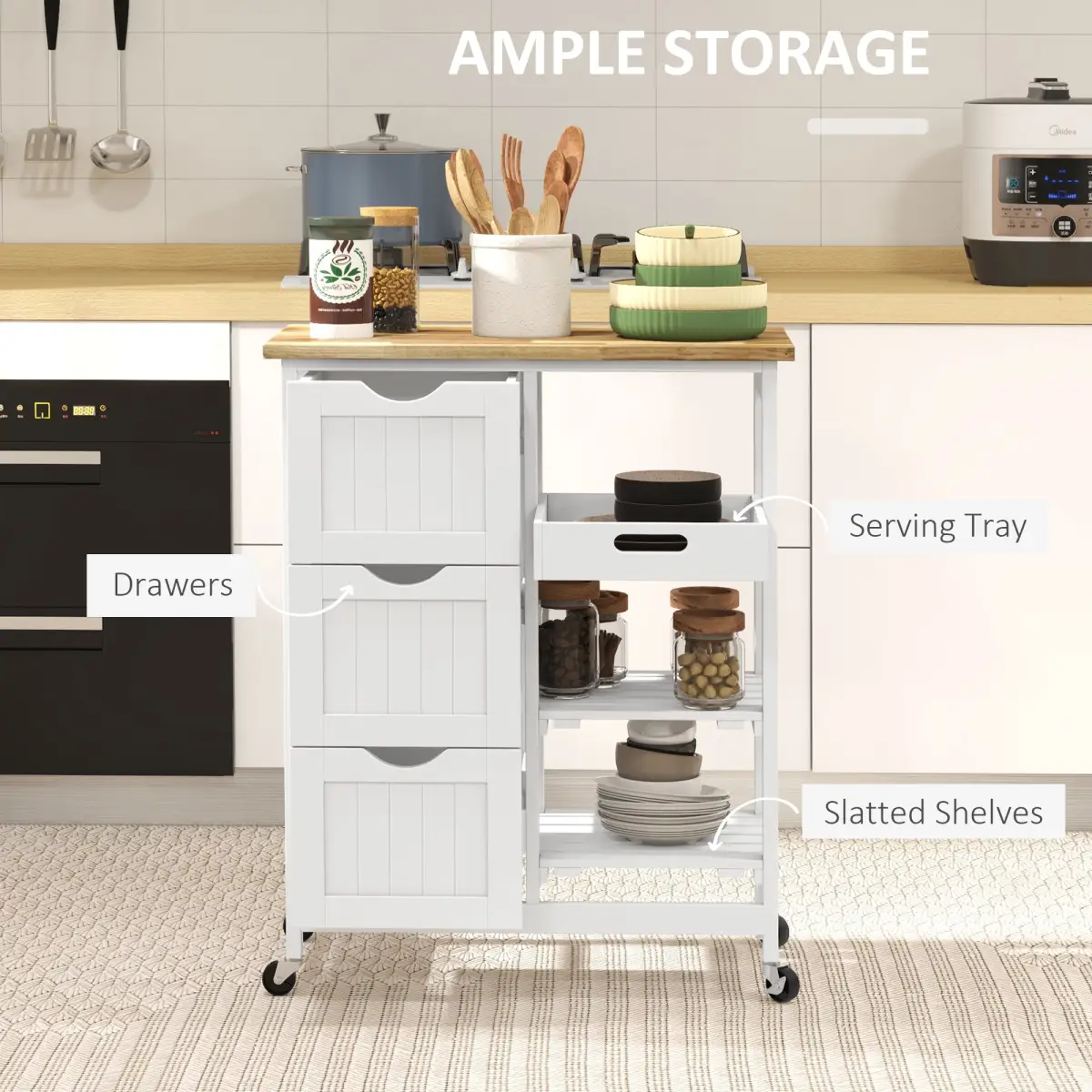 HOMCOM Rolling Kitchen Island Cart, Bar Serving Cart, Compact Trolley White by HOMCOM