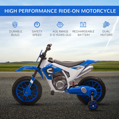 12V Kids Electric Motorbike Ride-On Motorcycle Training Wheels - Blue by HOMCOM