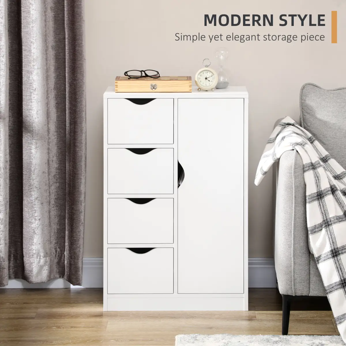 Modern Storage Cabinet Organizer with 4 Drawers and 1 Shelf, White by HOMCOM