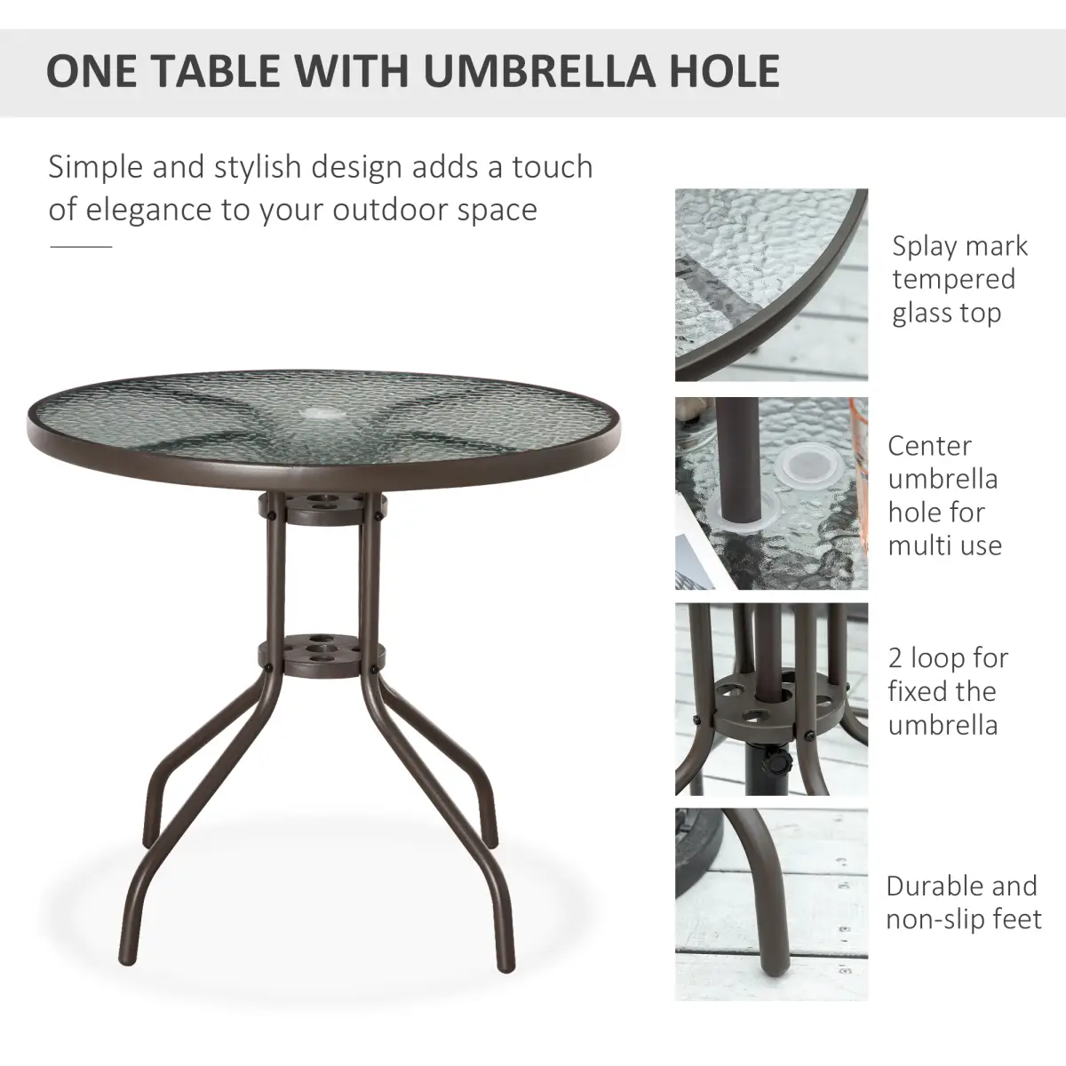 6Pc Patio Dining Set with Umbrella, 4 Folding Chairs Glass Table by Outsunny