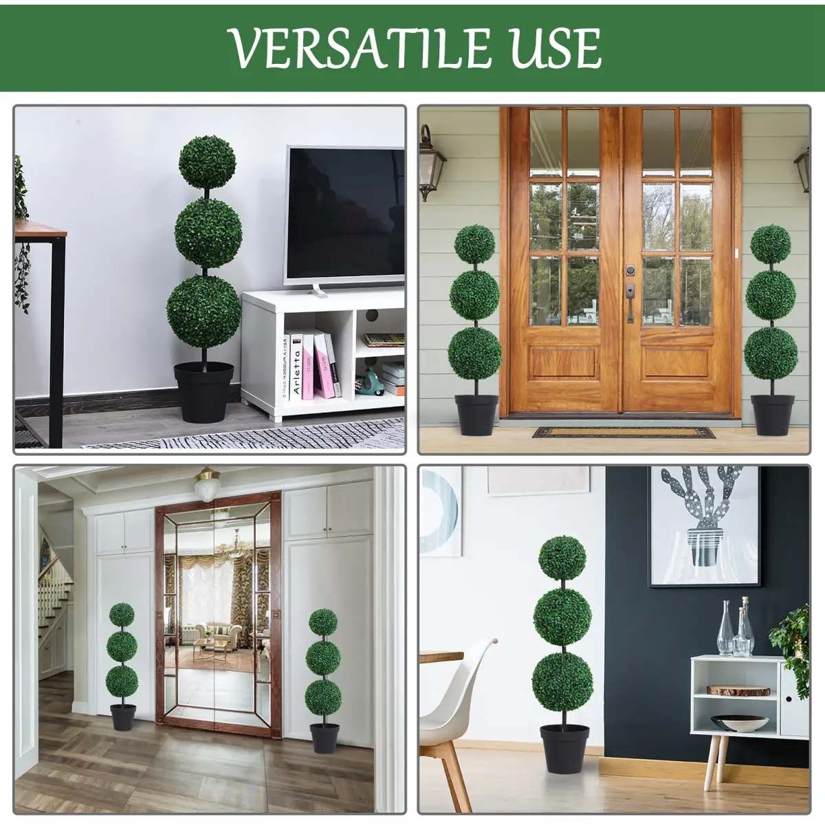 PE Set of 2 Artificial Boxwood Three Balls Topiary Plant Tree's Green by Outsunny