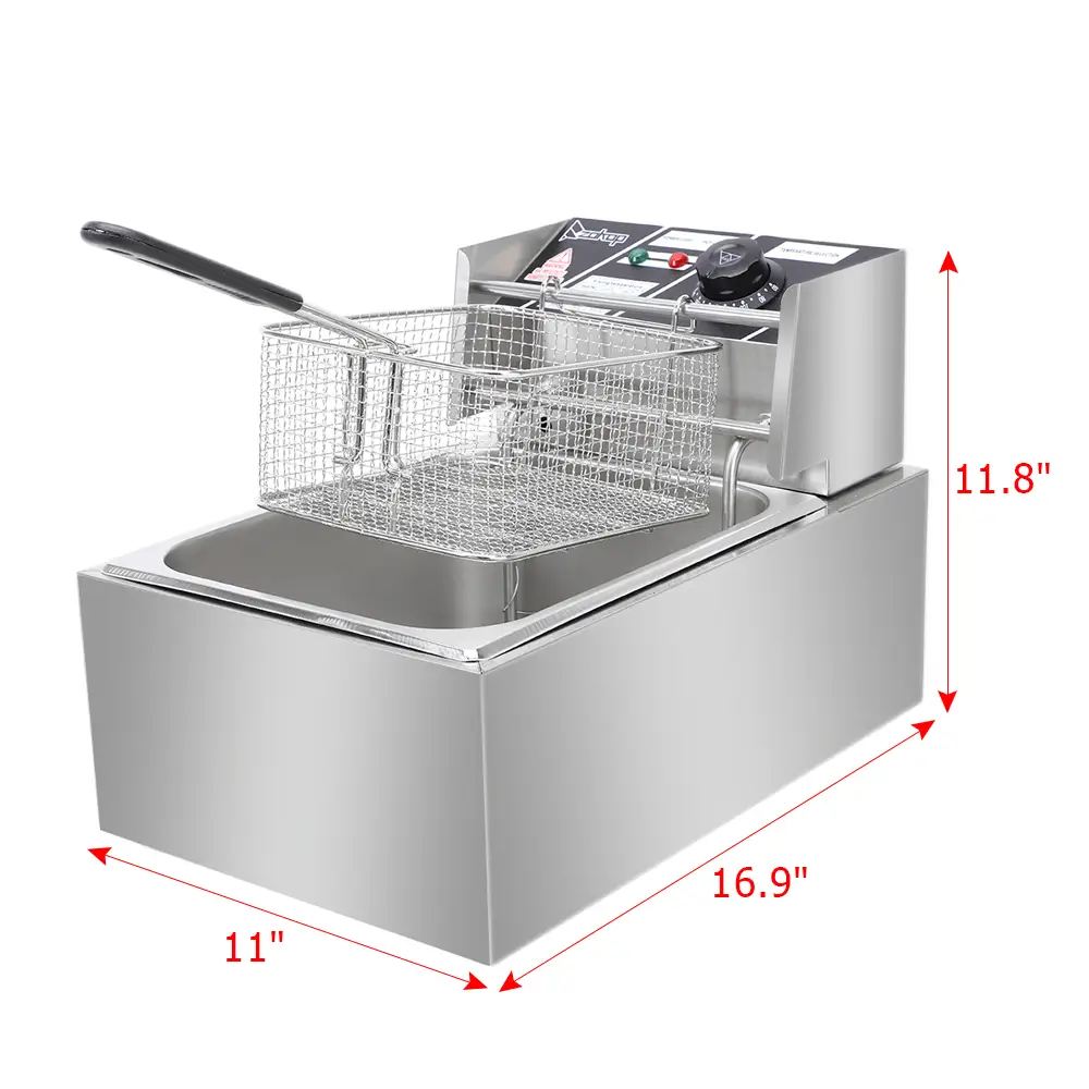 [Replace old code: 96063967] EH81 2500W 220-240V 6.3QT/6L Stainless Steel Single Cylinder Electric Fryer UK Plug by N/A