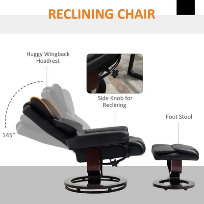 Padded PU Leather Manual Reclining Armchair Sofa Chair w/ Footstool Black by Unbranded