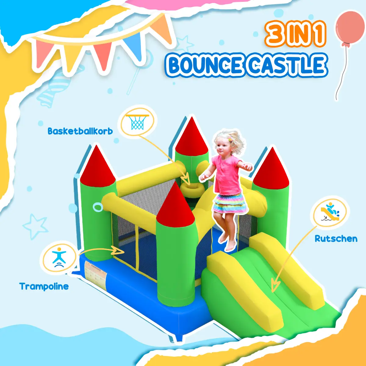 Bouncy Castle with Slide Inflatable Bouncer Kids Jumper Bounce Castle HOMCOM by Unbranded