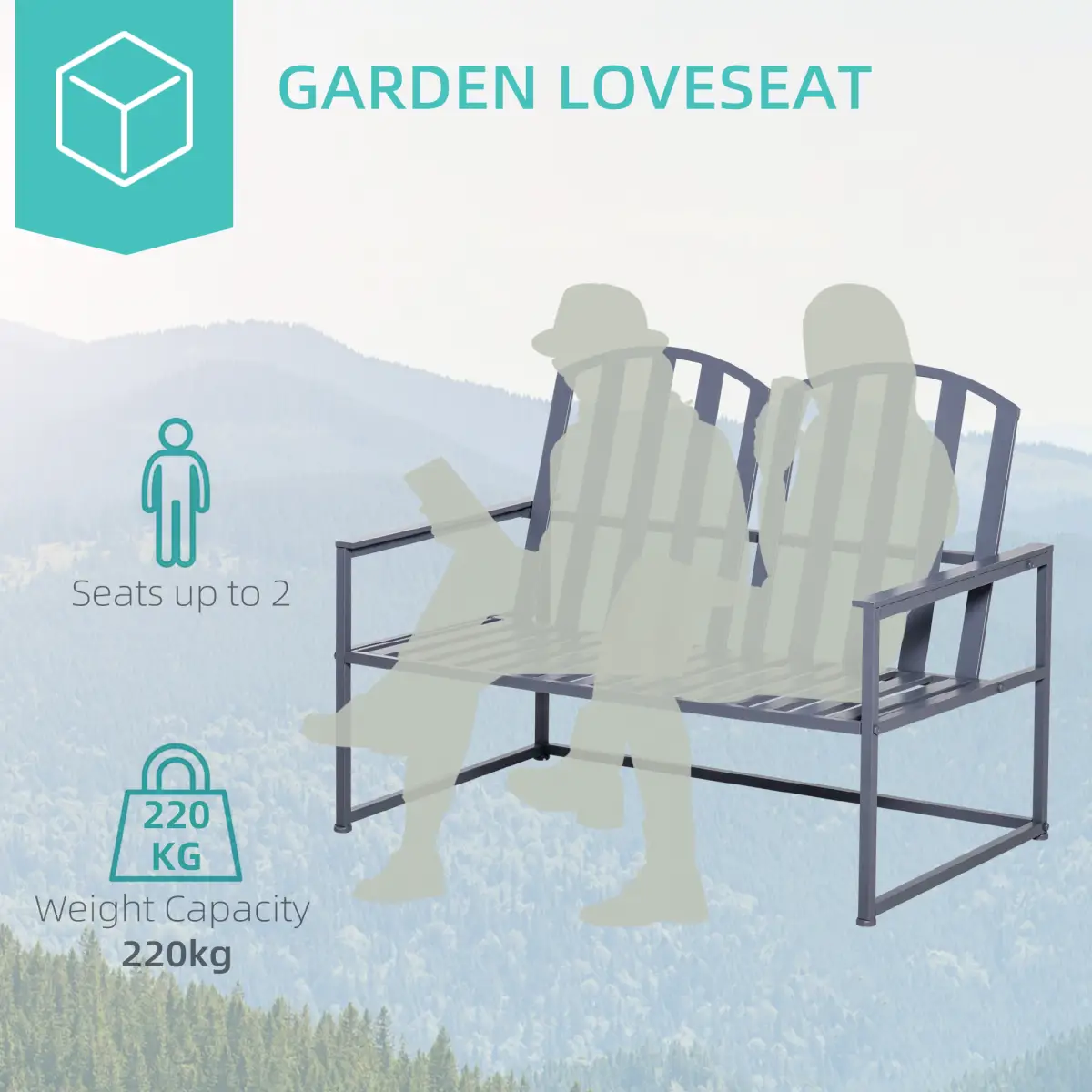 2 Seat Steel Patio Garden Bench Chair Slat Design Backyard Porch Outsunny by Unbranded