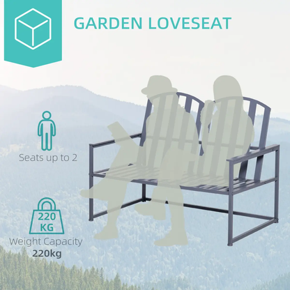 2 Seat Steel Patio Garden Bench Chair Slat Design Backyard Porch Outsunny by Unbranded