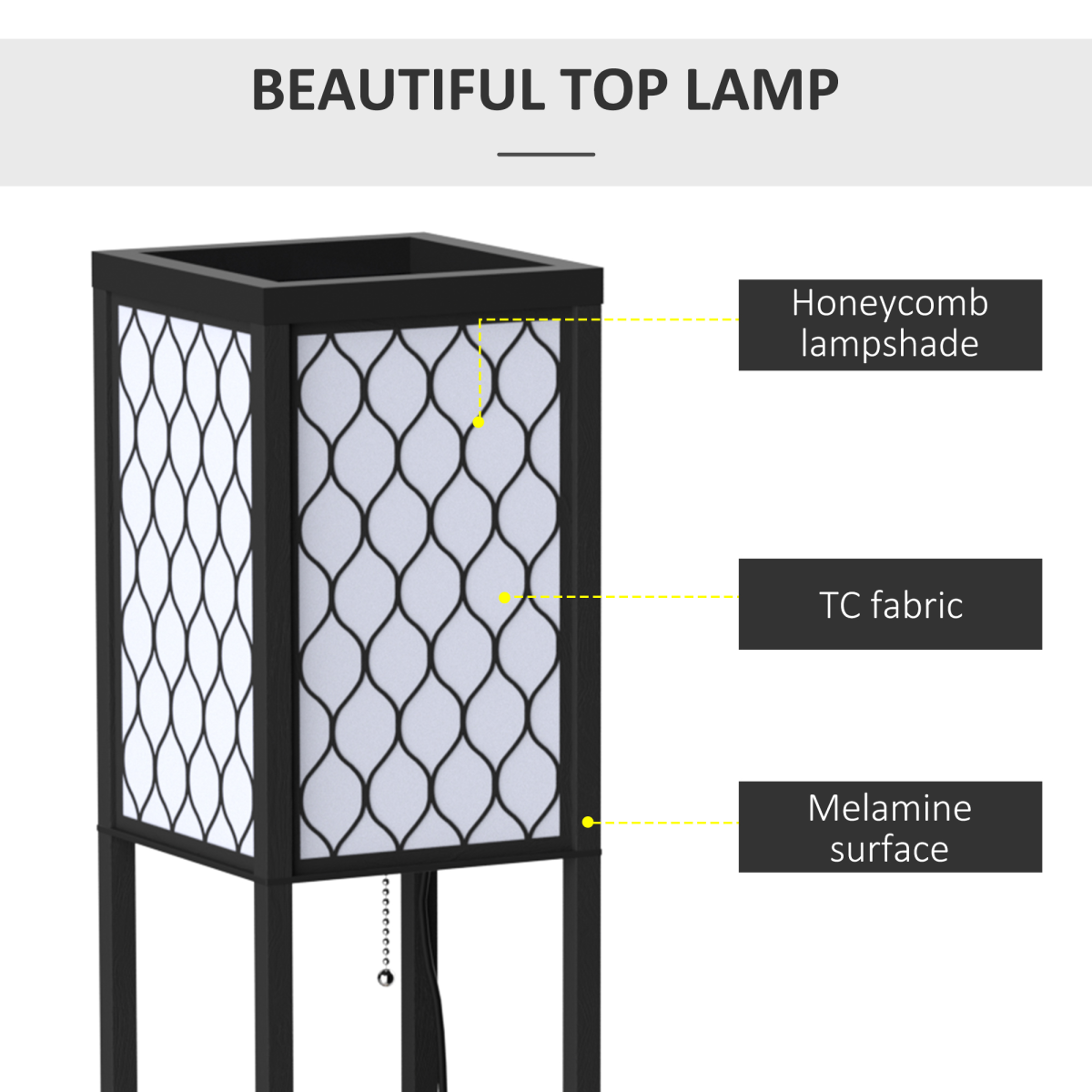 Shelf Floor Lamp W/4-tier Open Shelves Wooden, 26L x 26W x 160Hcm-Black/White by HOMCOM