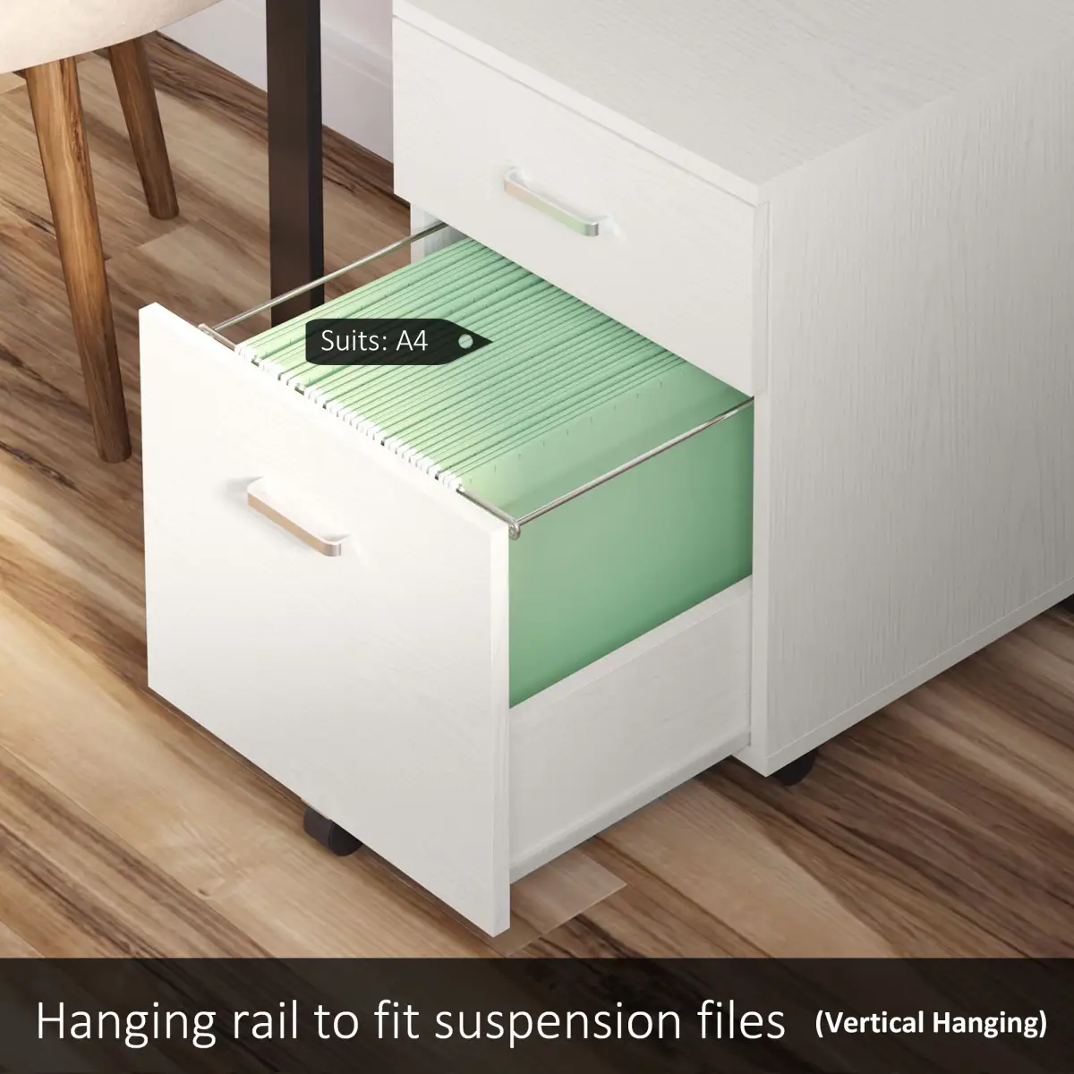 2-Drawer Locking Office Filing Cabinet 5 Wheels Rolling Storage White Vinsetto by Unbranded