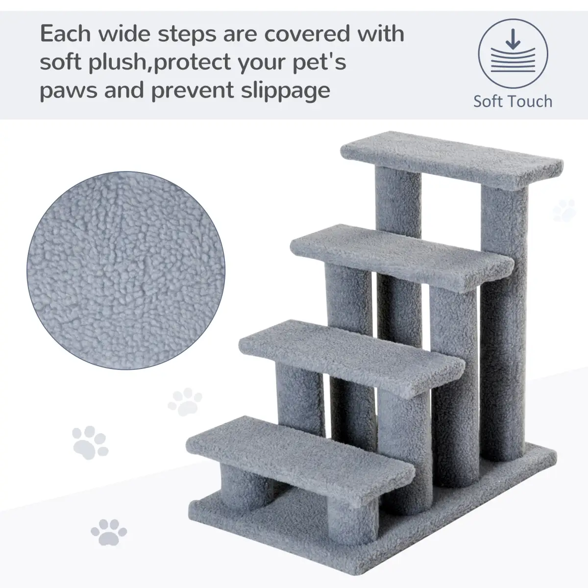 Pet Ramp Stairs 4 Steps Cat Tree Ladder Safety Steps Climbing Frame Grey by Pawhut