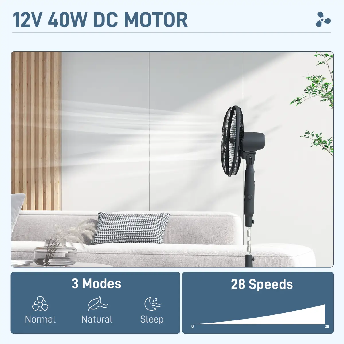 HOMCOM 12V DC Standing Fan with 75° Oscillation Mosquito Repellent Function by HOMCOM