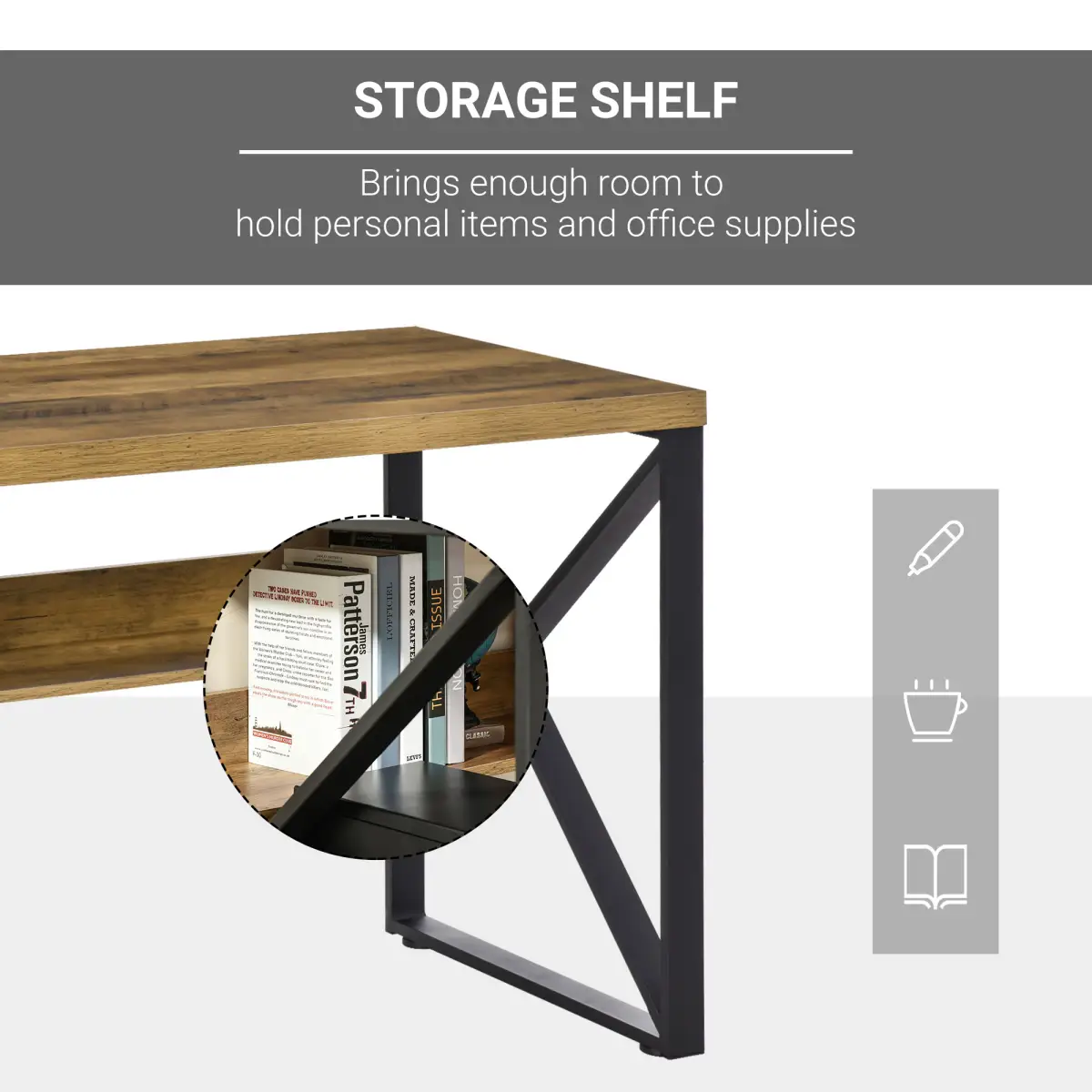 Computer Writing Desk K-Shaped Steel Leg Storage Shelf Home Office by Unbranded