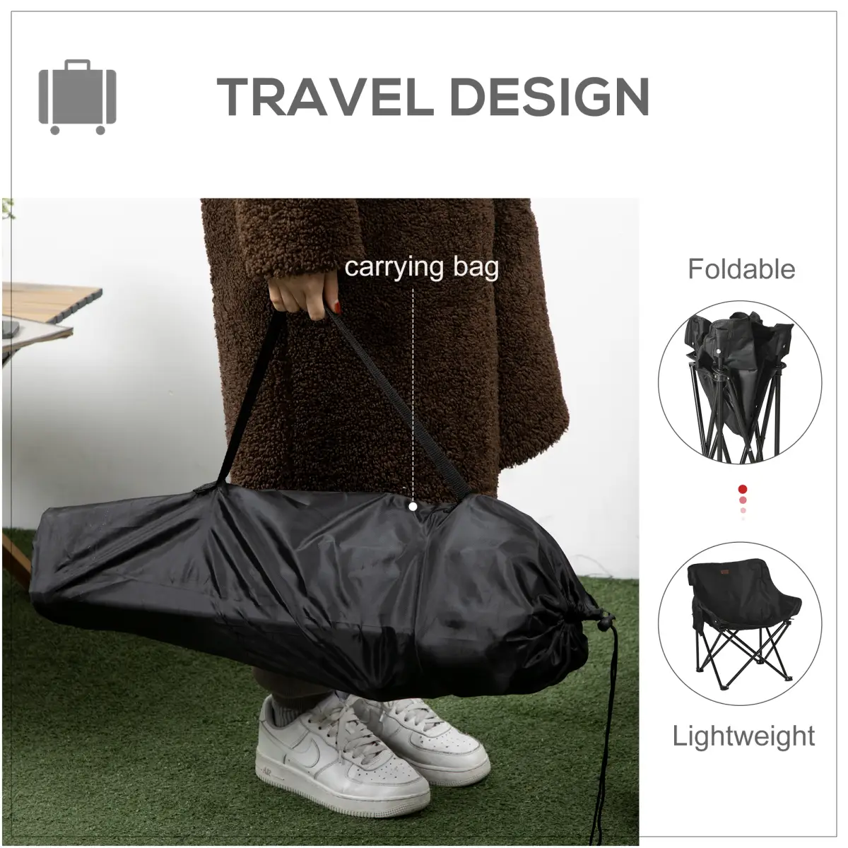 Outsunny Folding Camping Chair with Carrying Bag and Storage Pocket, Black by Outsunny