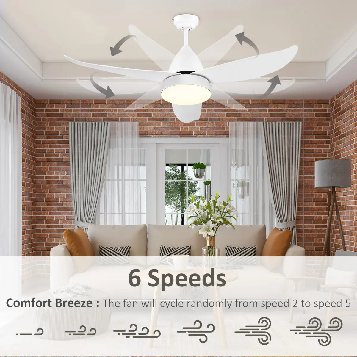 Reversible Ceiling Fan with Light, 3 Blades White LED Remote White by HOMCOM