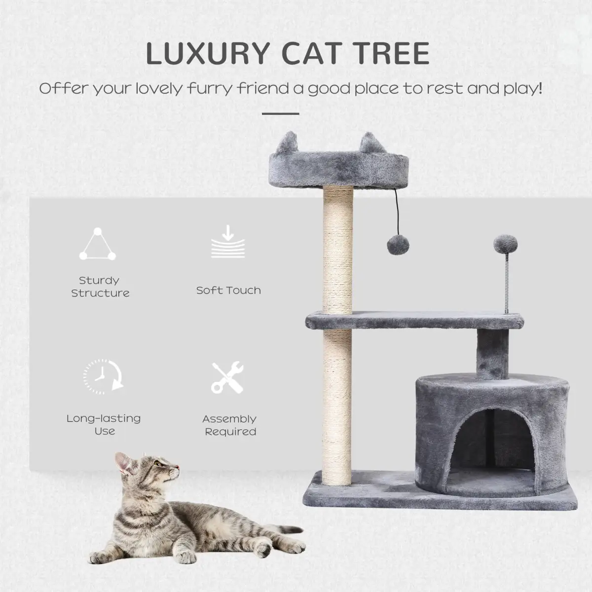 81cm Cat Tree Scratching Post Tower for Kitten Large Cats Activity Centre House by Pawhut