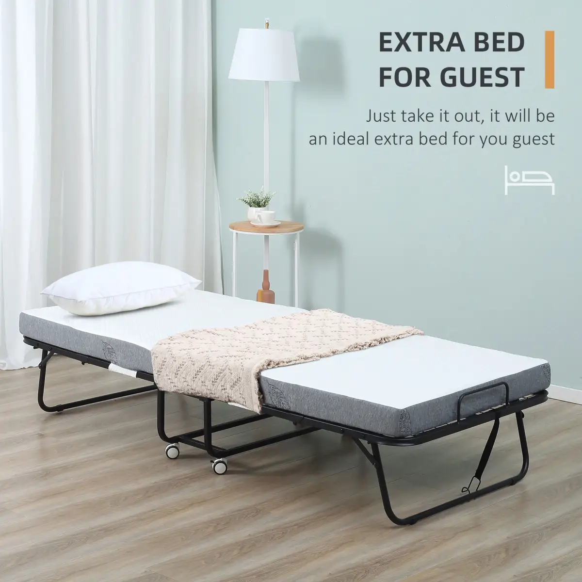 Folding Bed with 10cm Mattress, Portable Foldable Guest Bed Metal Frame by HOMCOM