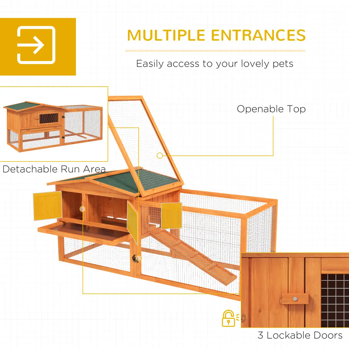 Rabbit Hutch and Run Outdoor Sliding Tray Hay Rack Ramp, 156x58x68 cm Pawhut by Unbranded