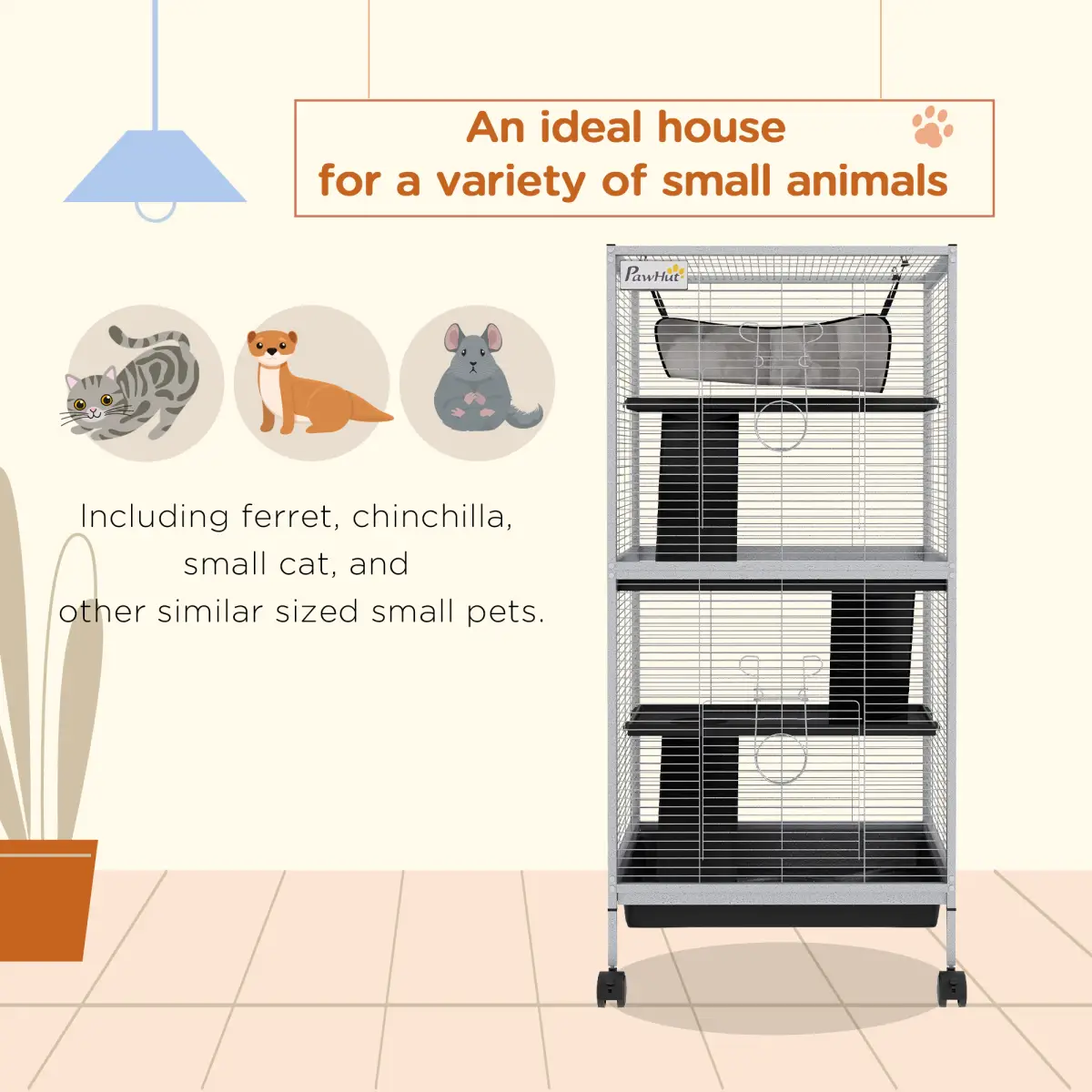 PawHut Rolling Small Animal Cage for Chinchillas Ferrets Kittens W/ Ramp Grey by PawHut