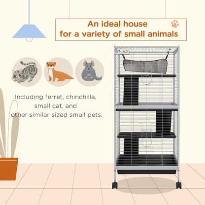 PawHut Rolling Small Animal Cage for Chinchillas Ferrets Kittens W/ Ramp Grey by PawHut