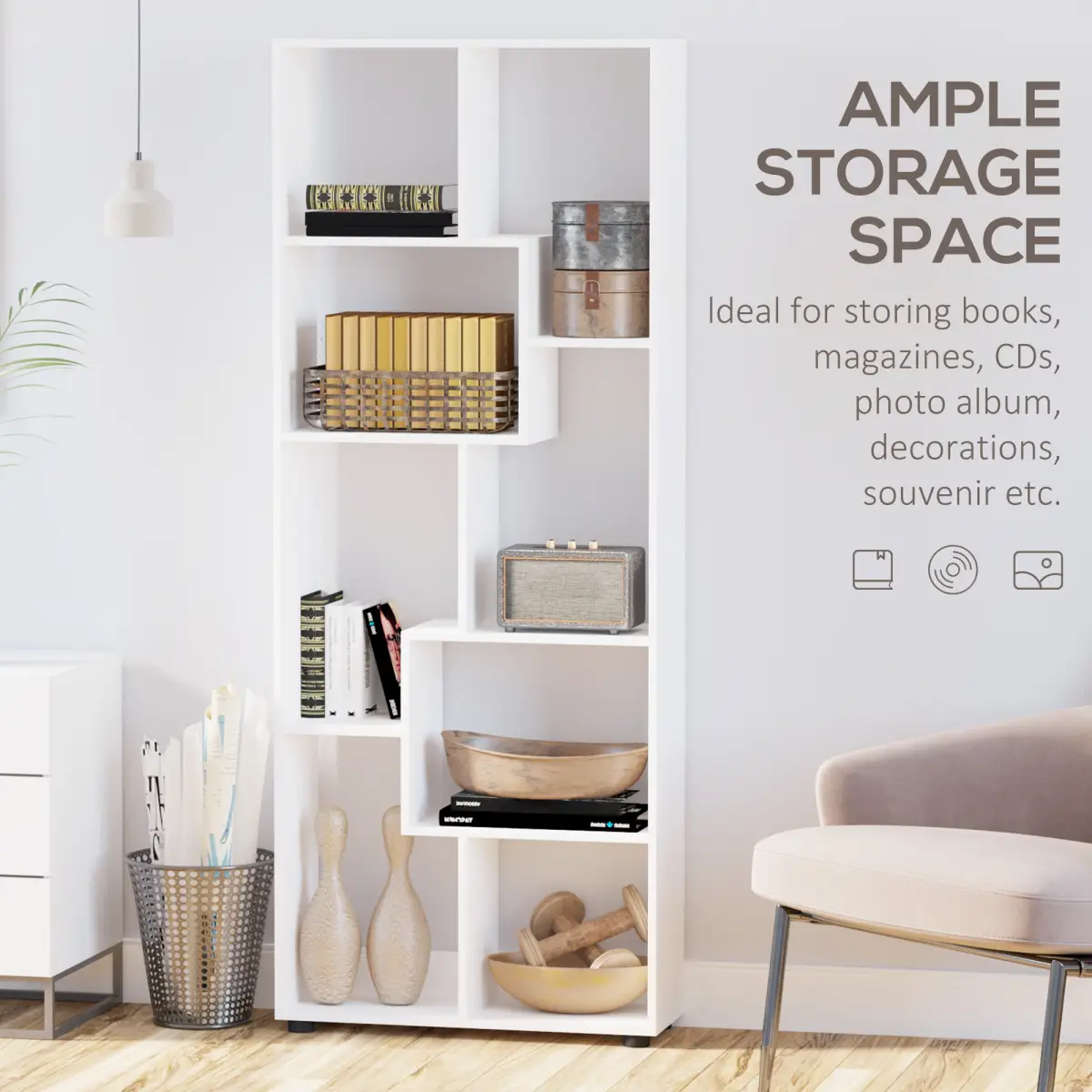 Multipurpose 8-Grid Bookshelf Decorative Shelf, Bathroom, Kitchen White by Unbranded