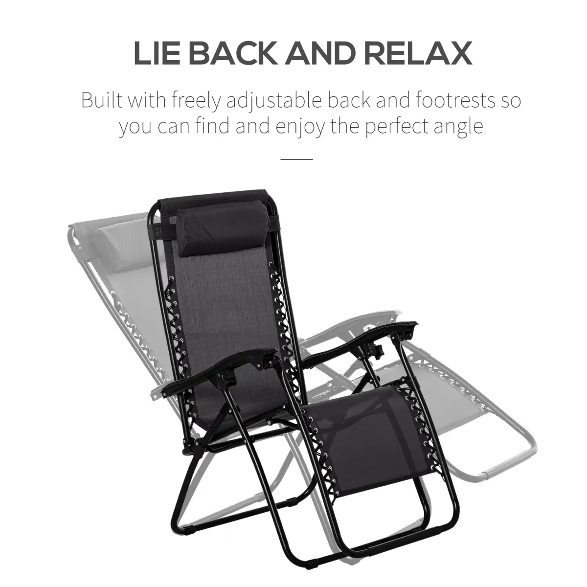 3PC Zero Gravity Chairs Sun Lounger Table Set w/ Cup Holders, Black Outsunny by Unbranded