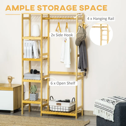 Bamboo Coat Rack w/ Hooks Hanging Rail and Storage Shelf for Entryway HOMCOM by Unbranded