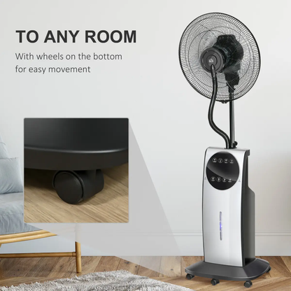 Pedestal Fan with Water Mist Spray Standing Fan w/ 3.1L Water Tank Black by HOMCOM