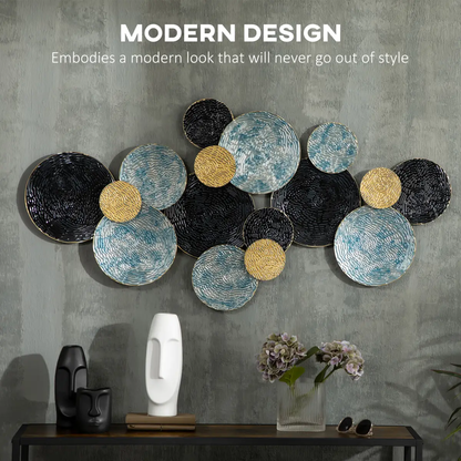 HOMCOM Minimalist Metal Wall Art Circle Home Hanging Wall Sculpture, Blue by Unbranded