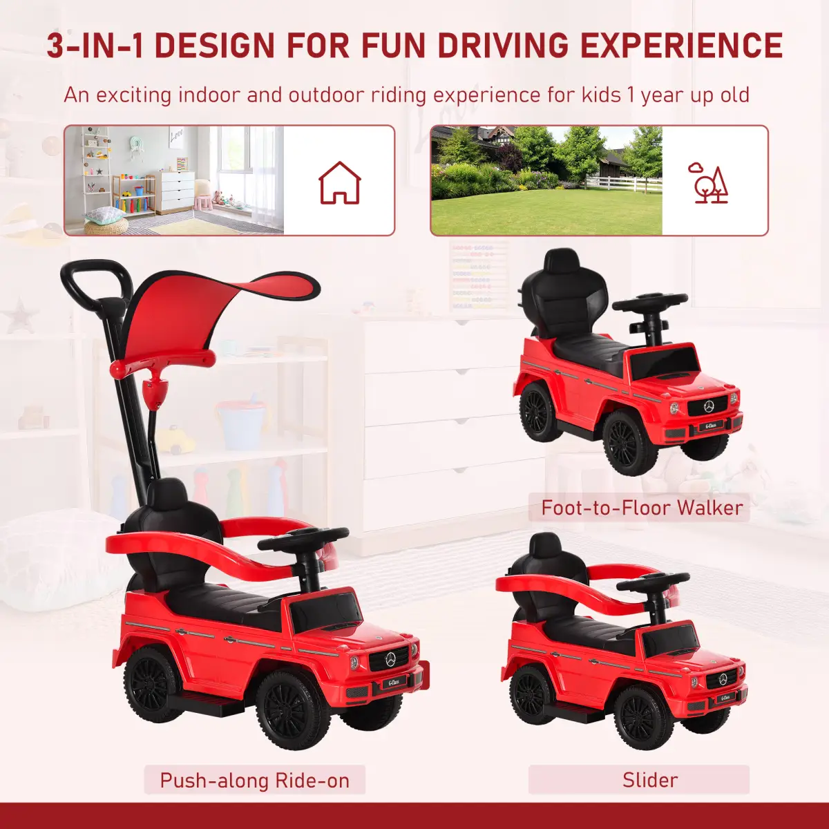 Benz G350 Ride-on Sliding Car Floor Slider Stroller Kids Vehicle, Red HOMCOM by Unbranded