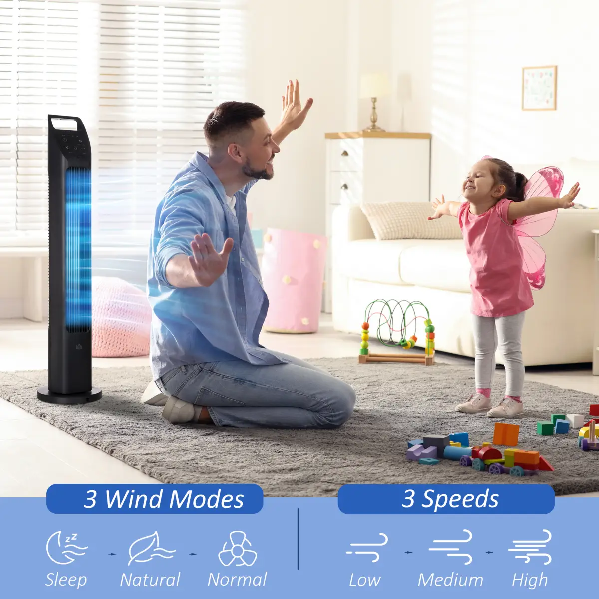 Oscillating Tower Fan Cooling with Remote, 4H Timer for Home Office by HOMCOM