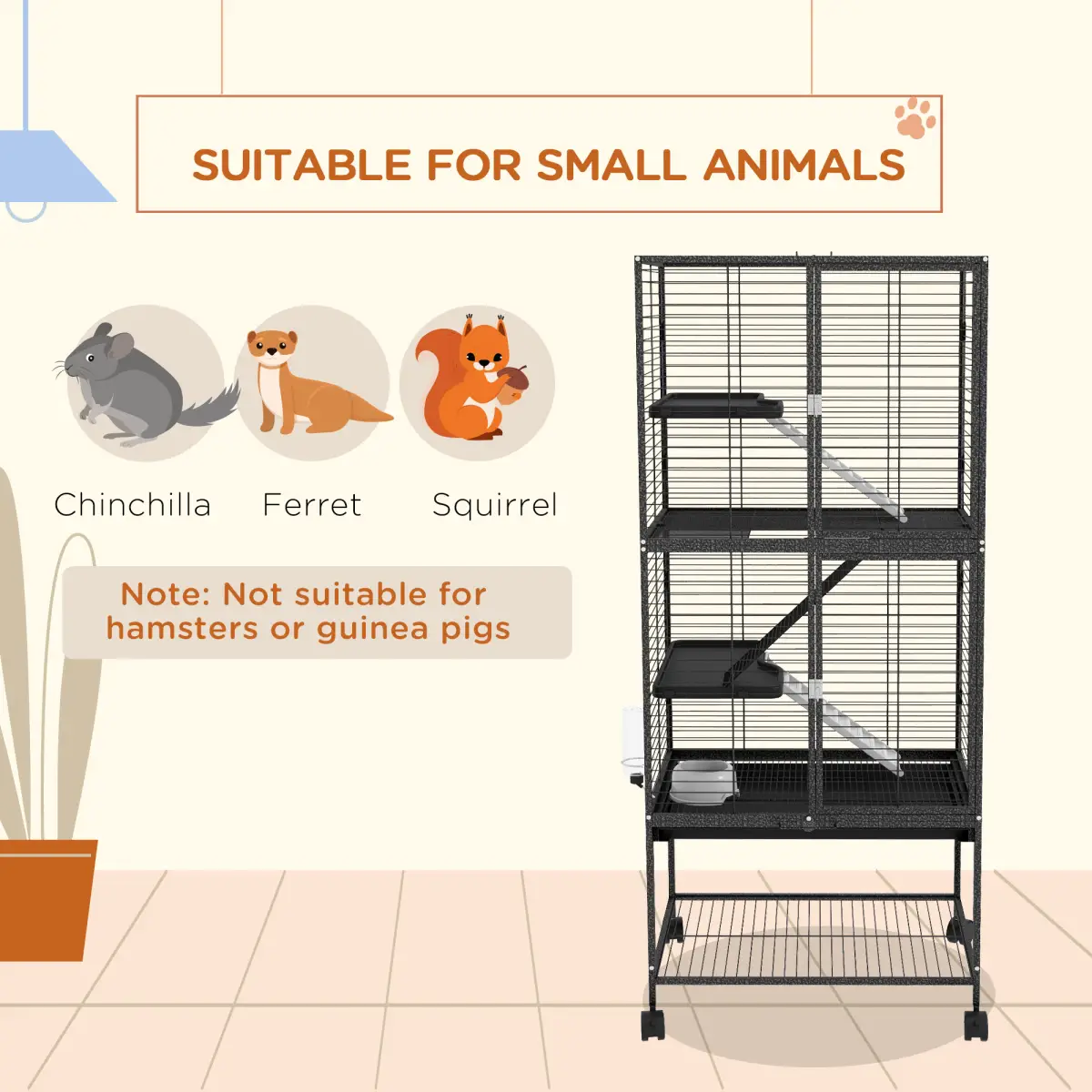 PawHut Ferret Cage 136cm Rolling Small Animal Cage w/ 3 Doors, Storage Shelf by PawHut