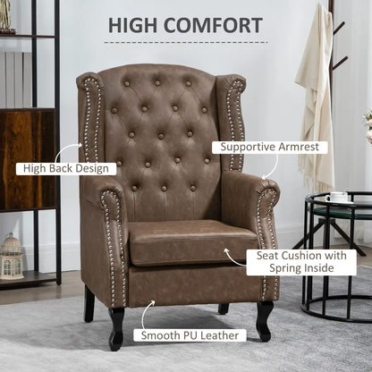 Chesterfield-style Wing Back Armchair Tufted Accent Chair Brown by HOMCOM