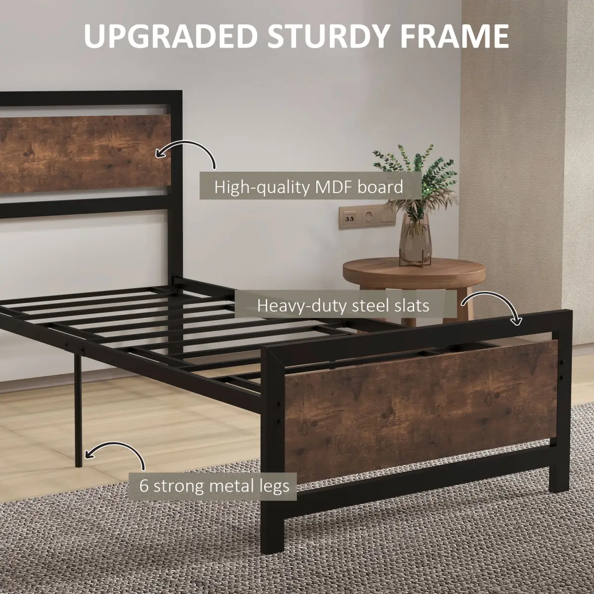 HOMCOM Single Size Metal Bed Frame w/ Headboard & Footboard, 97x195x103cm by HOMCOM