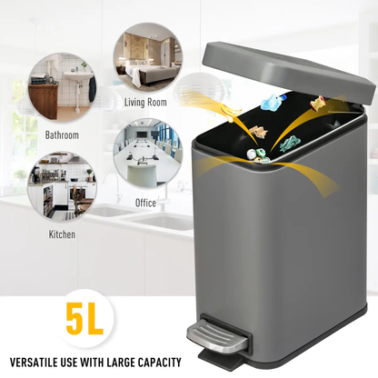 5L Steel Step Trash Can with Quiet-Closed Lid, Silent and Gentle Open, by HOMCOM