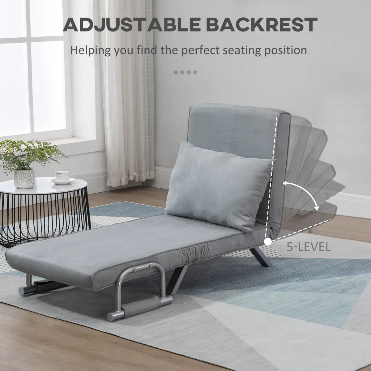 Sofa Bed Foldable Portable Armchair Sleeper Lounge Pillow Light Grey by HOMCOM