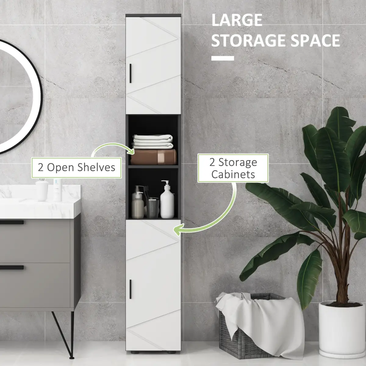 kleankin Tall Bathroom Storage Cabinet, Slim Bathroom Cabinet with Soft Close by kleankin